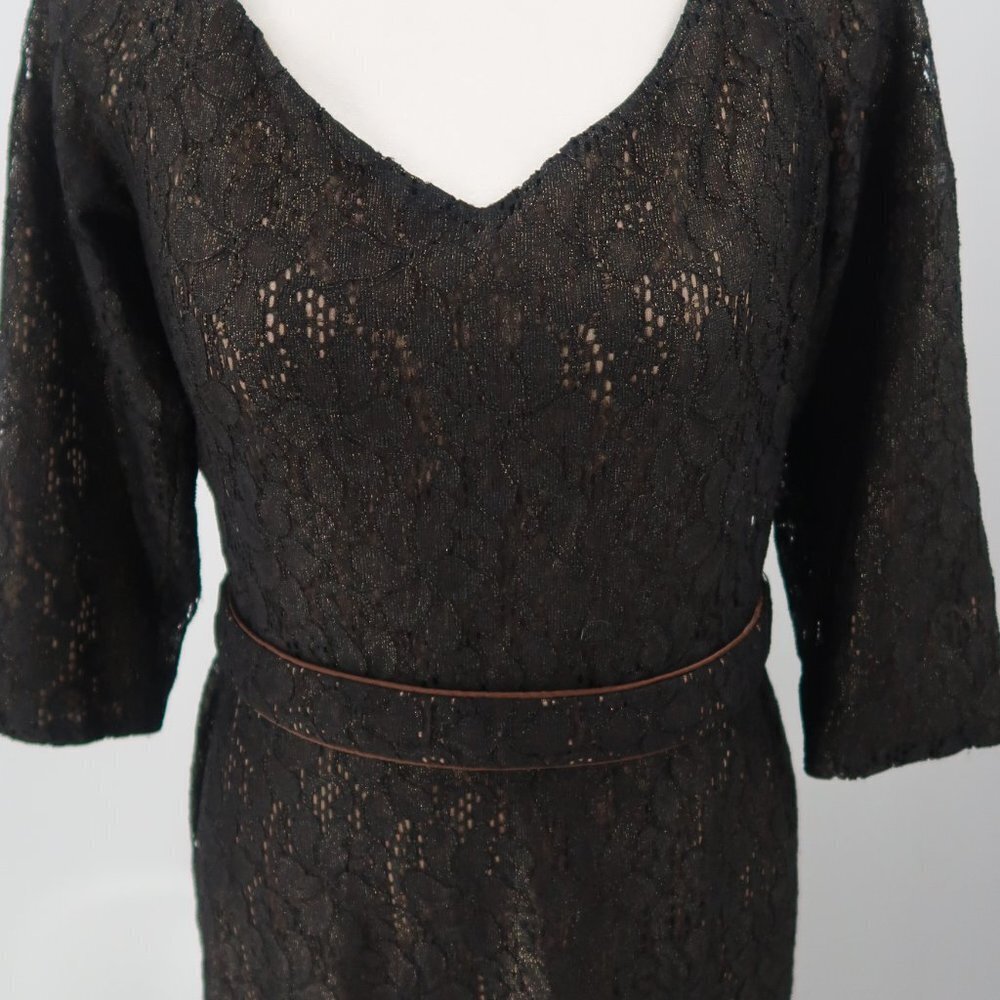 David Meister Women's Black 3/4 Sleeve Lace Gown w Nude Underlay Size 6 - Picture 3 of 11